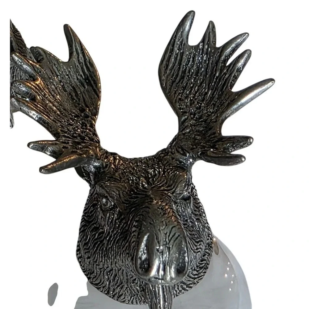 Shot Glass Set Moose Head Pewter Base Cabin Decor Silver Clear